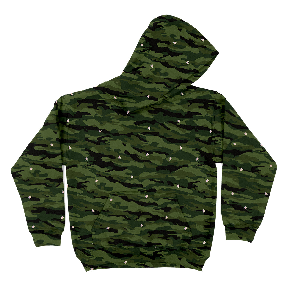 Stars and Camo Print Green Fleece Hoodie Long Sleeve Hoodie
