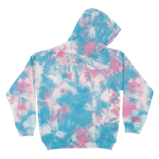 Tie Dye Personalized Monogram Blue and Pink Fleece Long Sleeve Hoodie
