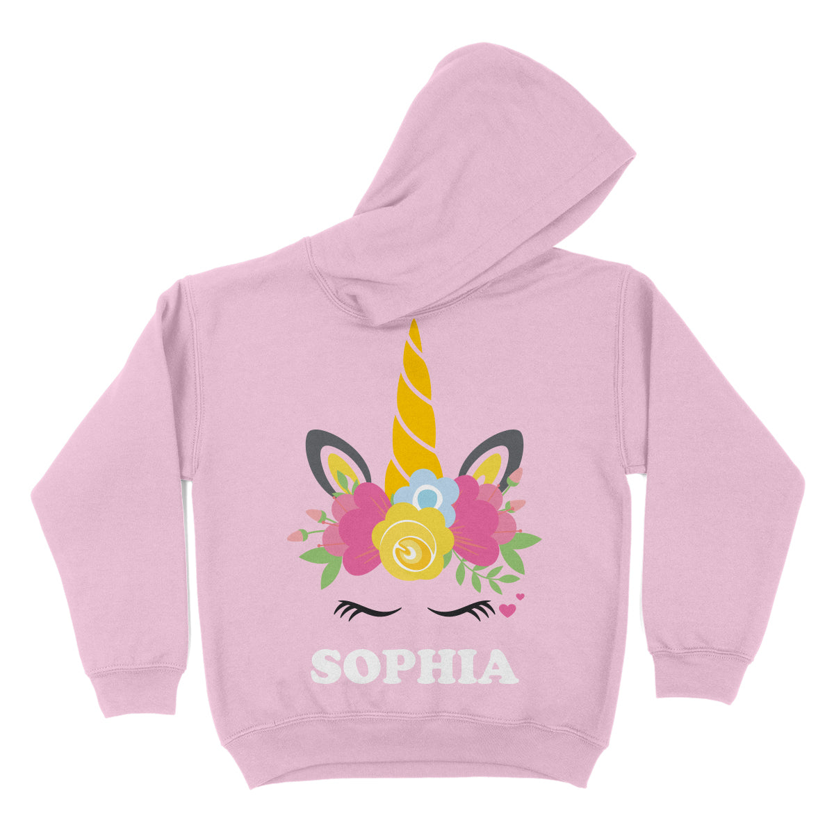 Unicorn Personalized Name Pink Fleece Long Sleeve Hoodie