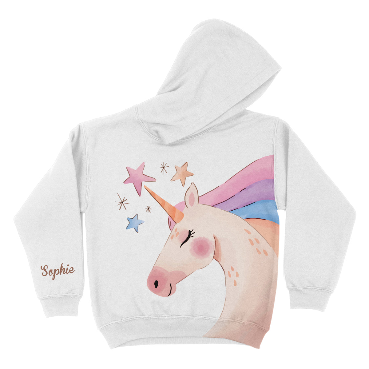 Unicorn Personalized Name White Fleece Long Sleeve Hoodie
