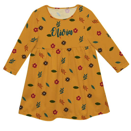 Girls mustar flowers dress with name - Wimziy&Co.