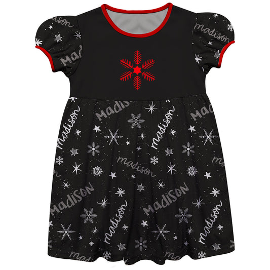 Girls black and white snowflakes dress with name - Wimziy&Co.