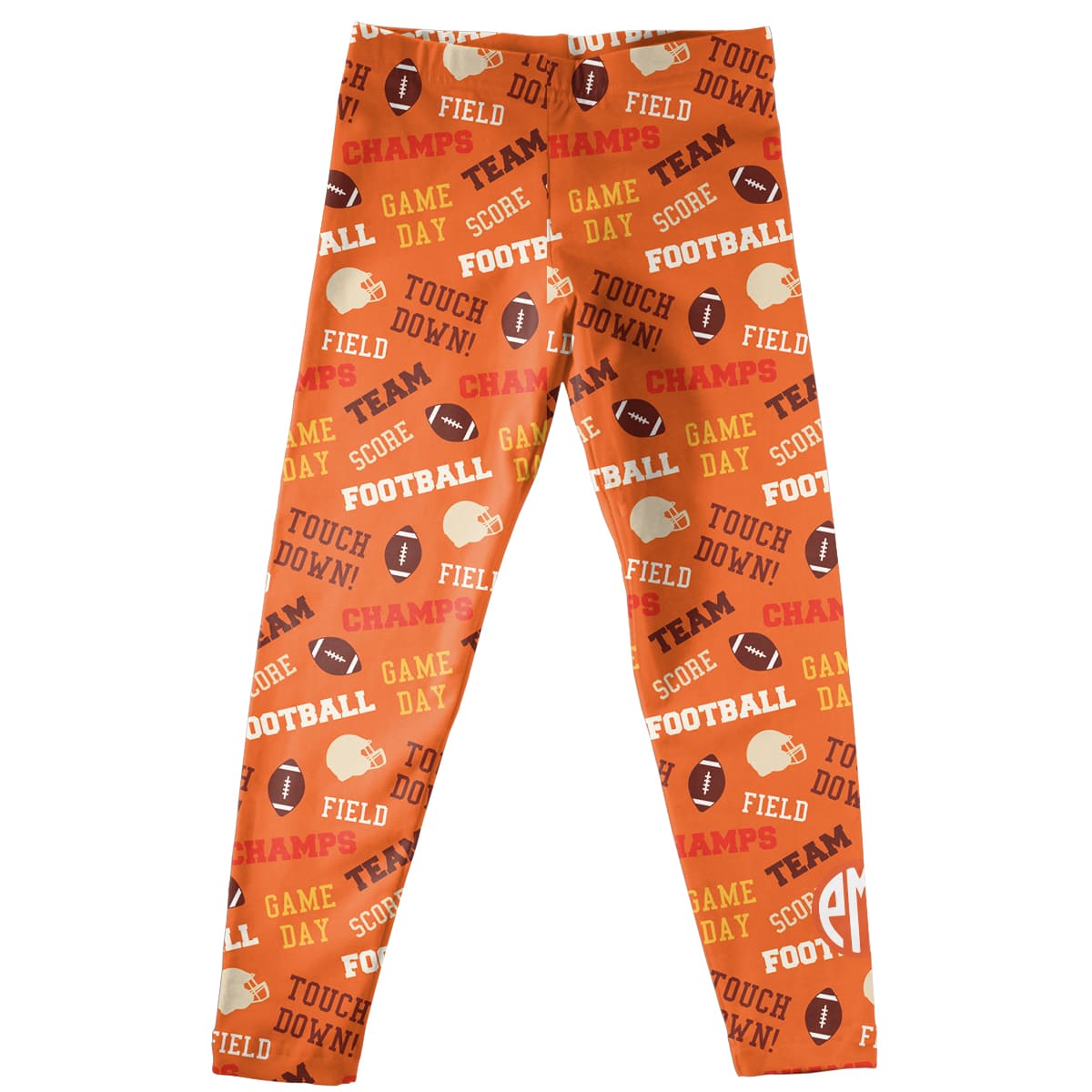 Girls orange football leggings with monogram - Wimziy&Co.