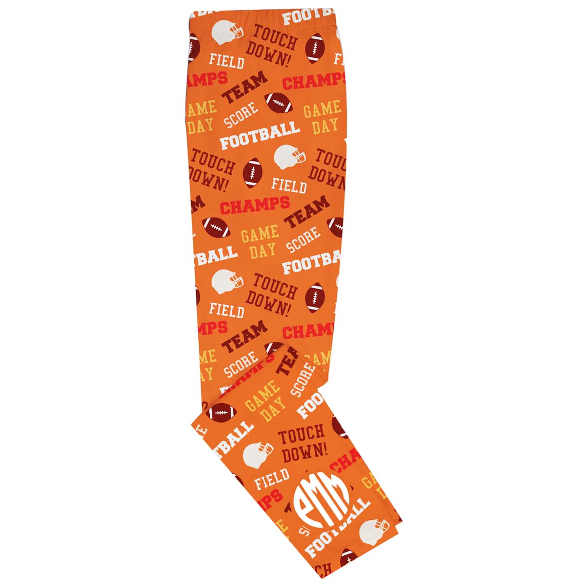 Girls orange football leggings with monogram - Wimziy&Co.