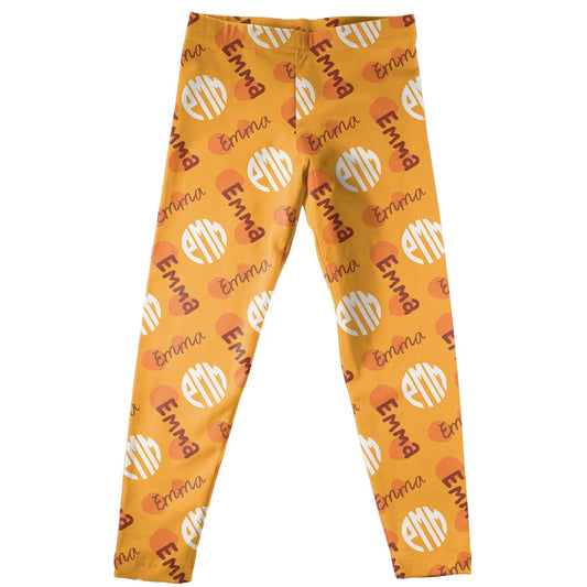 Girls orange and white leggings with monogram - Wimziy&Co.