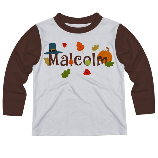 Boys white and brown thanksgiving tee shirt with name - Wimziy&Co.