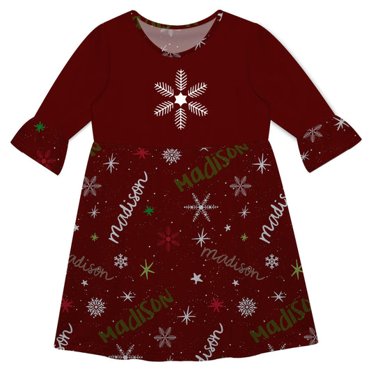 Girls red and white snowflakes dress with name - Wimziy&Co.