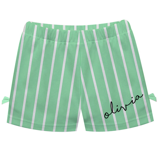 Girls green and white striped short with name - Wimziy&Co.