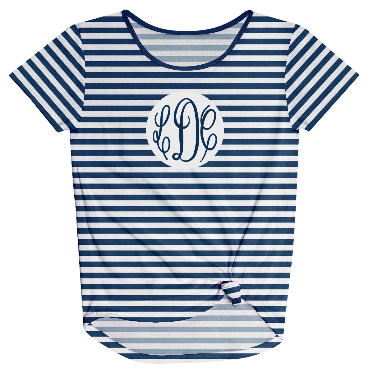 Girls blue and white striped blouse with monogram - Wimziy&Co.
