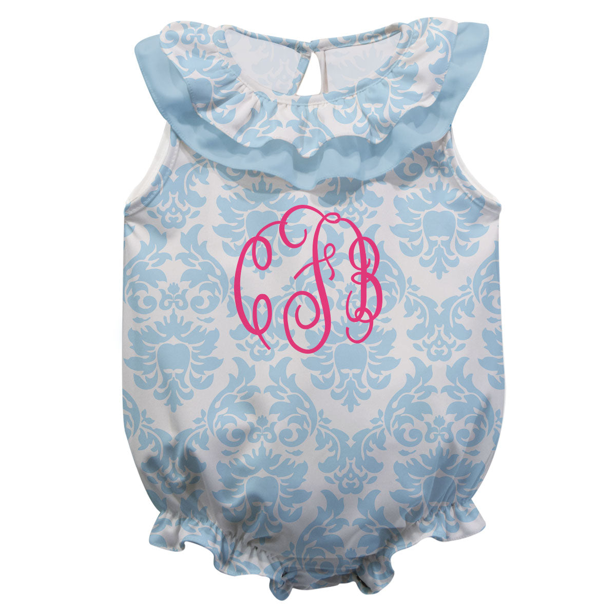 Monogram Damask Light Blue Sleeveless Onesie - Wimziy&Co.