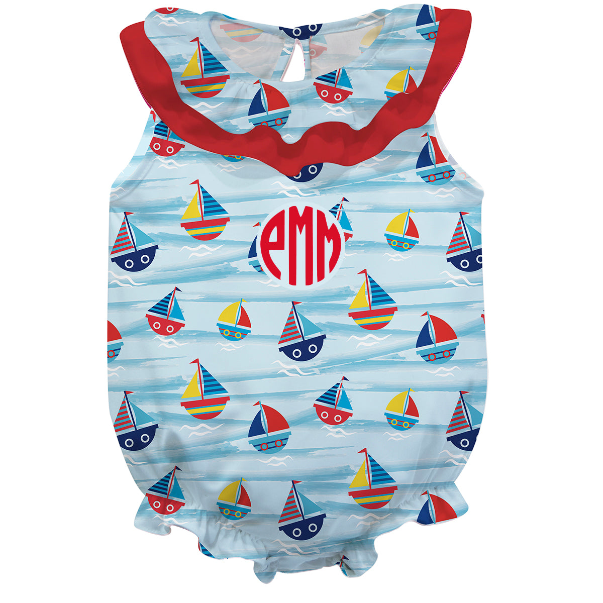 Sailboat Lt Blue Sleeveless Girls Onesie - Wimziy&Co.
