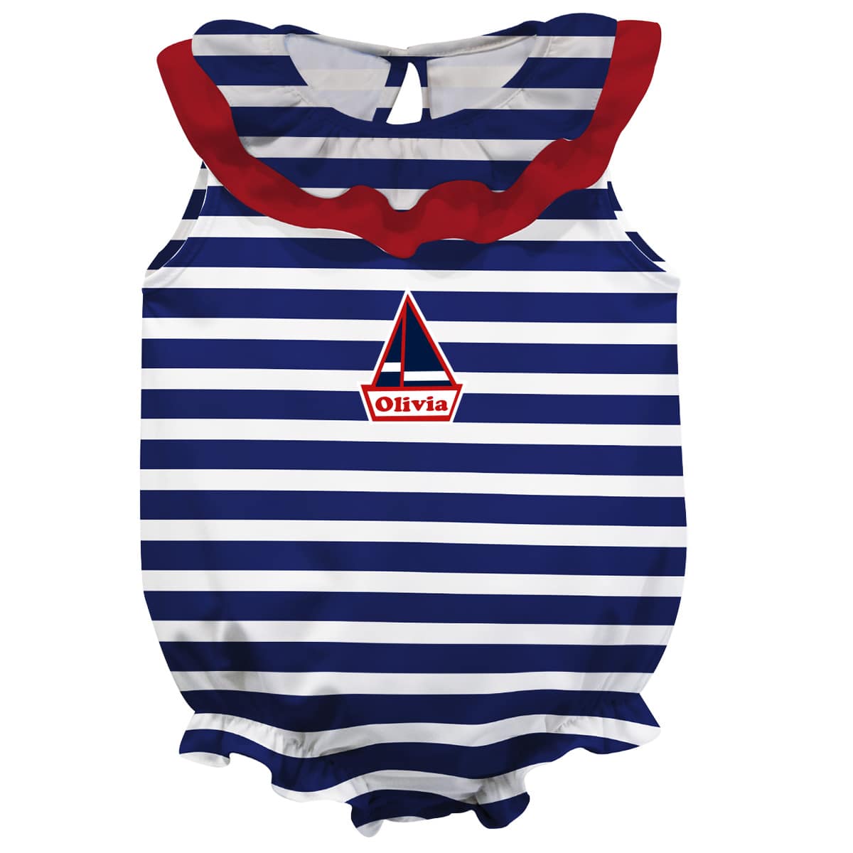 Sailboat Navy Stripe PP Girls Sleeveless Onesie - Wimziy&Co.