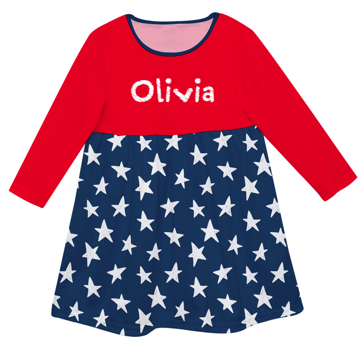 Americana Name Red And Navy Long Sleeve Epic Dress - Wimziy&Co.