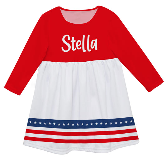 Americana Name White Red And Blue Long Sleeve Epic Dress - Wimziy&Co.