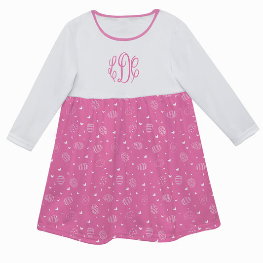 Easter Print Monogram White and Pink Long Sleeve Epic Dress - Wimziy&Co.