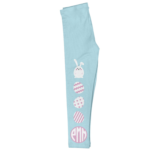 Bunny and Easter Eggs  Monogram Light Blue Leggings - Wimziy&Co.