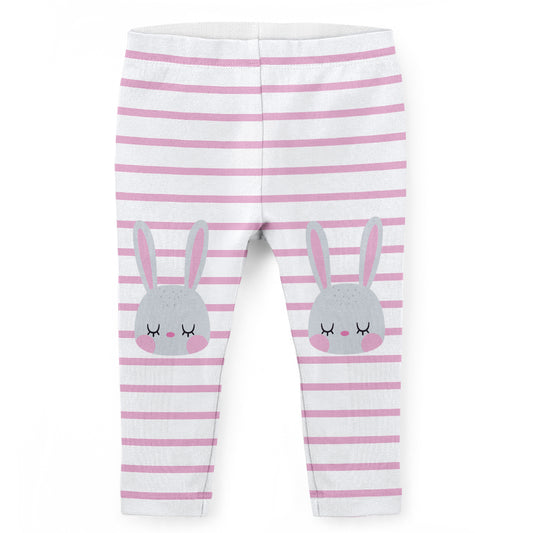 Bunnies White and Pink Stripes Leggings - Wimziy&Co.
