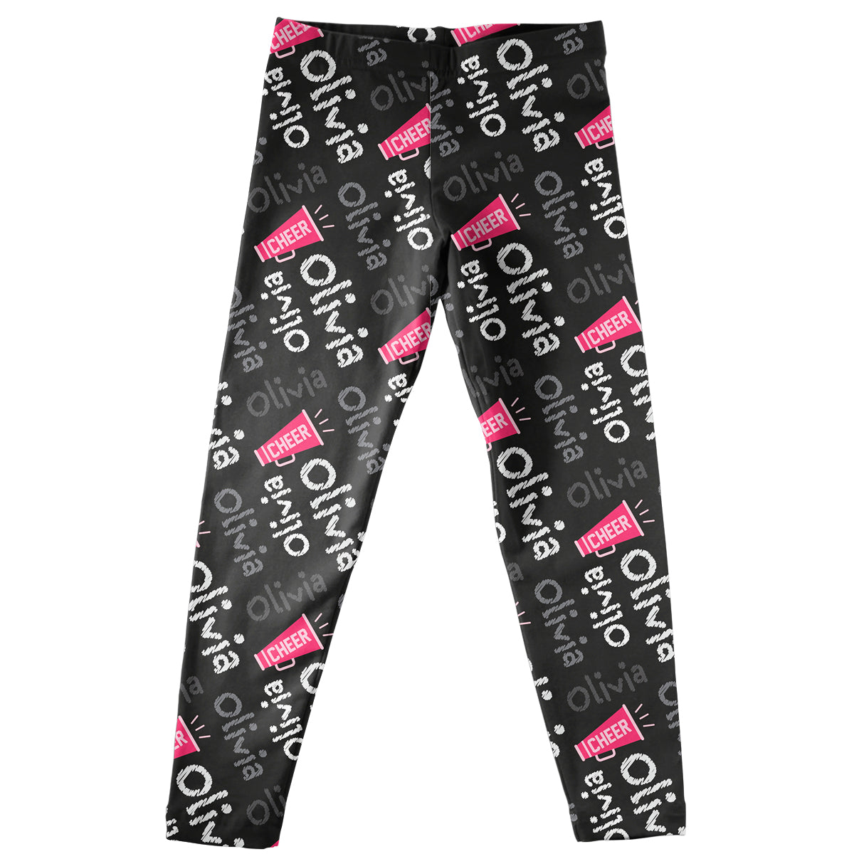 Cheer Megaphone and Name Print Black Leggings - Wimziy&Co.