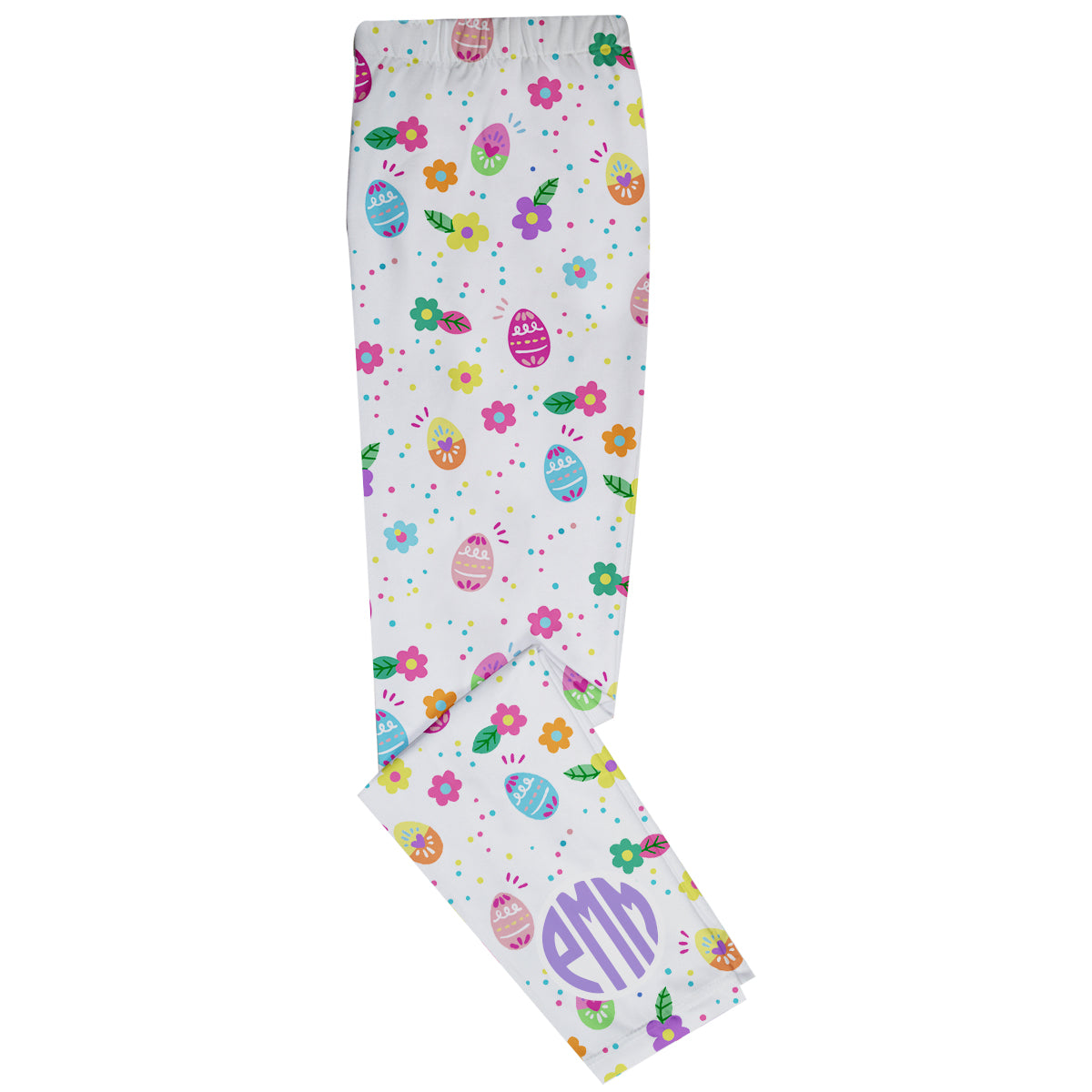 Easter Eggs Print Monogram White Leggings - Wimziy&Co.