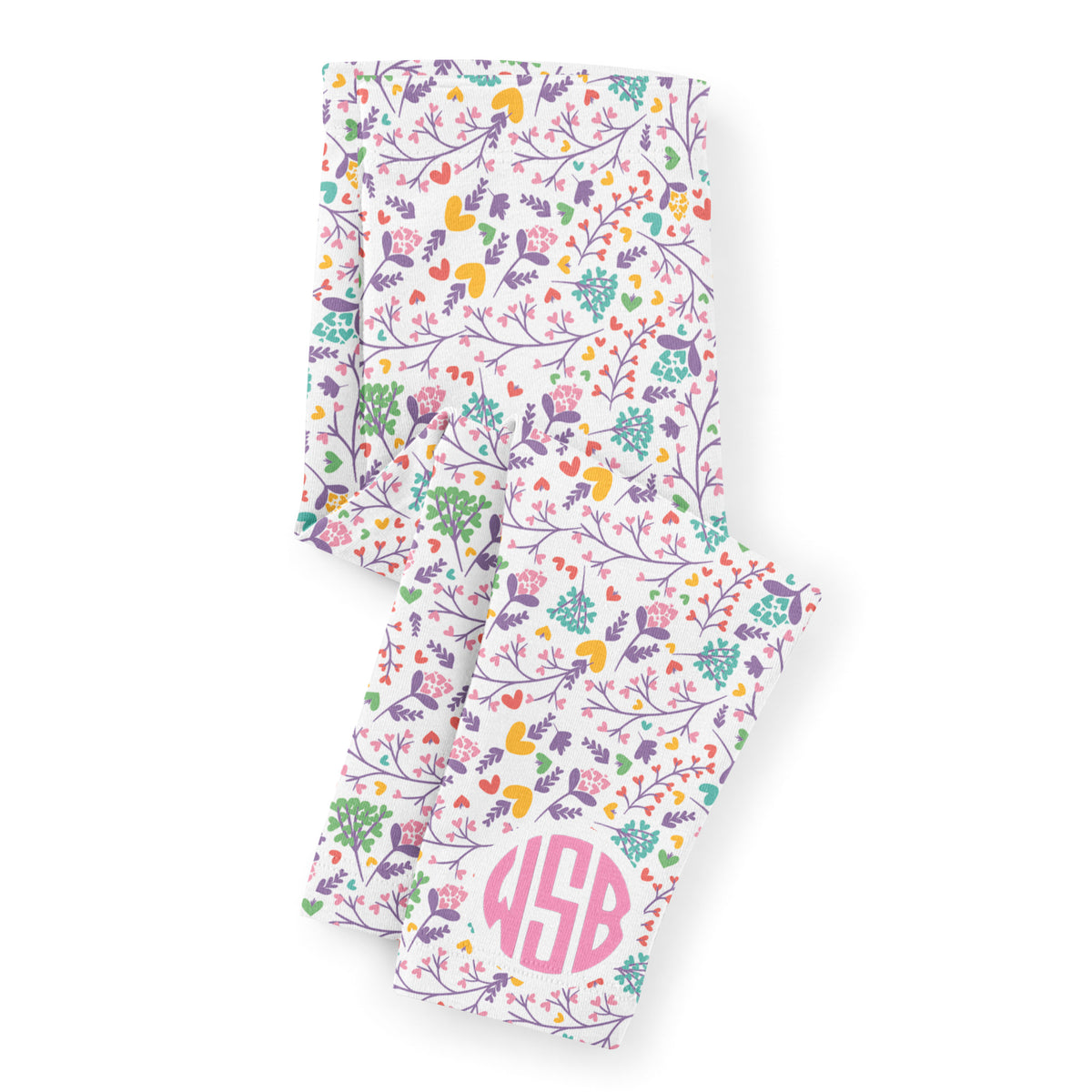 Flowers Print Monogram White Leggings - Wimziy&Co.