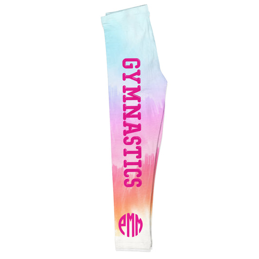 Watercolor and hot pink gymnastics girls leggings with monogram - Wimziy&Co.