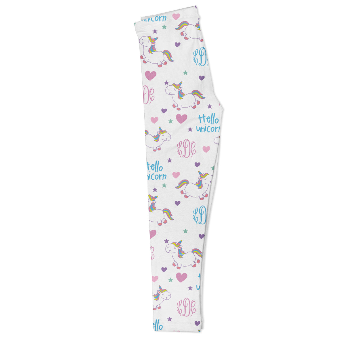 Hello Unicorn and Monogram Print White Leggings - Wimziy&Co.