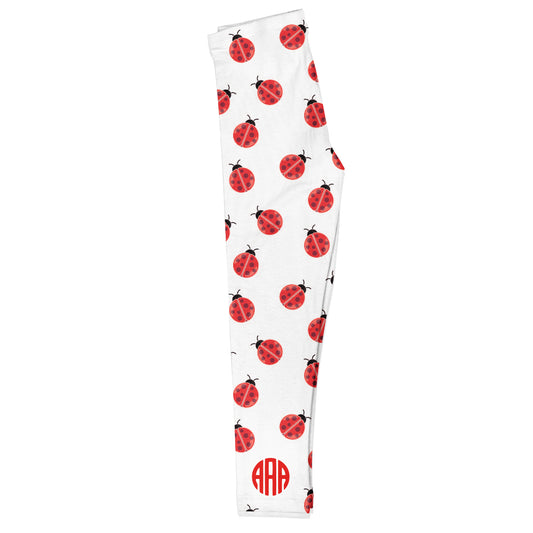 Ladybugs Print Monogram White Leggings - Wimziy&Co.