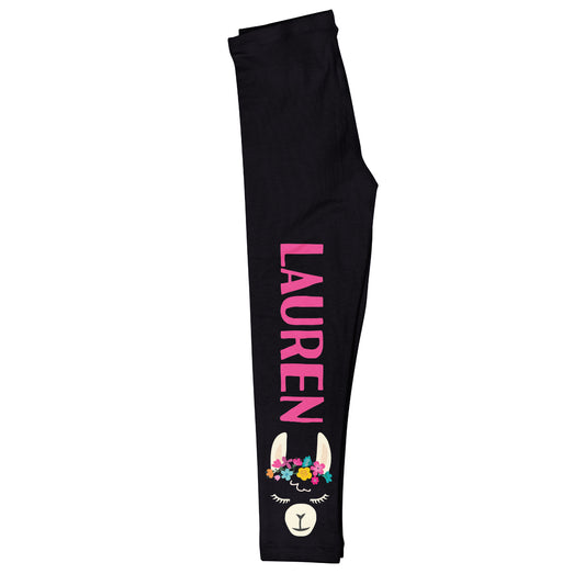 Black and pink llama girls leggings with name - Wimziy&Co.
