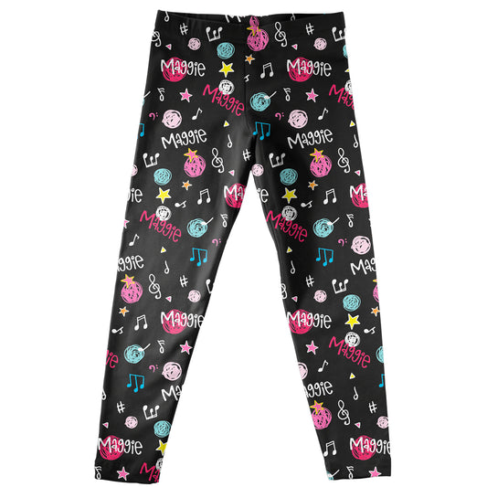 Musical Notes Name Print Black Leggings - Wimziy&Co.