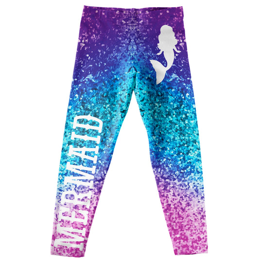 Mermaid Silhouette Purple Blue and Pink Glitter Leggings - Wimziy&Co.