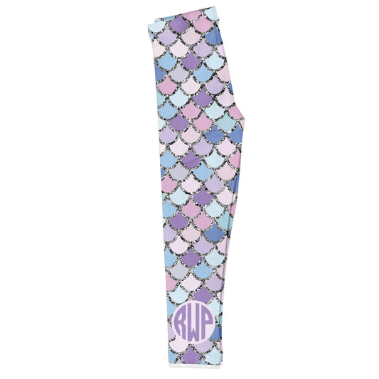 Squama Print Monogram Purple Leggings - Wimziy&Co.