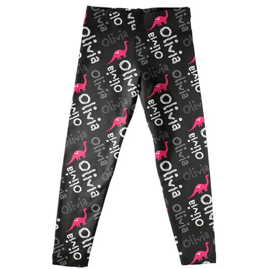 Dinosaur Name Print Black Leggings - Wimziy&Co.