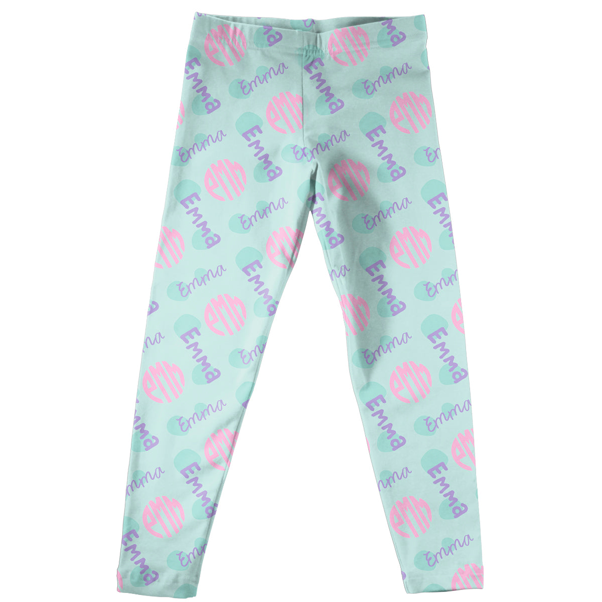 Name and Monogram Print Light Blue Leggings - Wimziy&Co.
