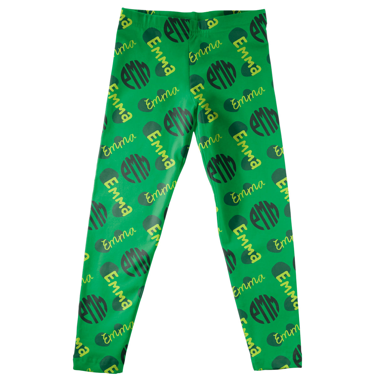 Name and Monogram Print Green Leggings - Wimziy&Co.