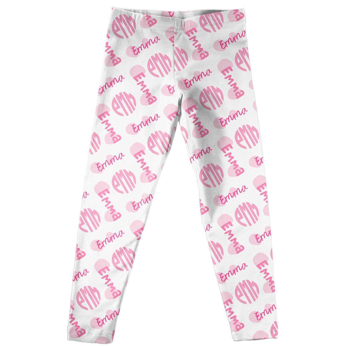 Name and Monogram Print White Leggings - Wimziy&Co.