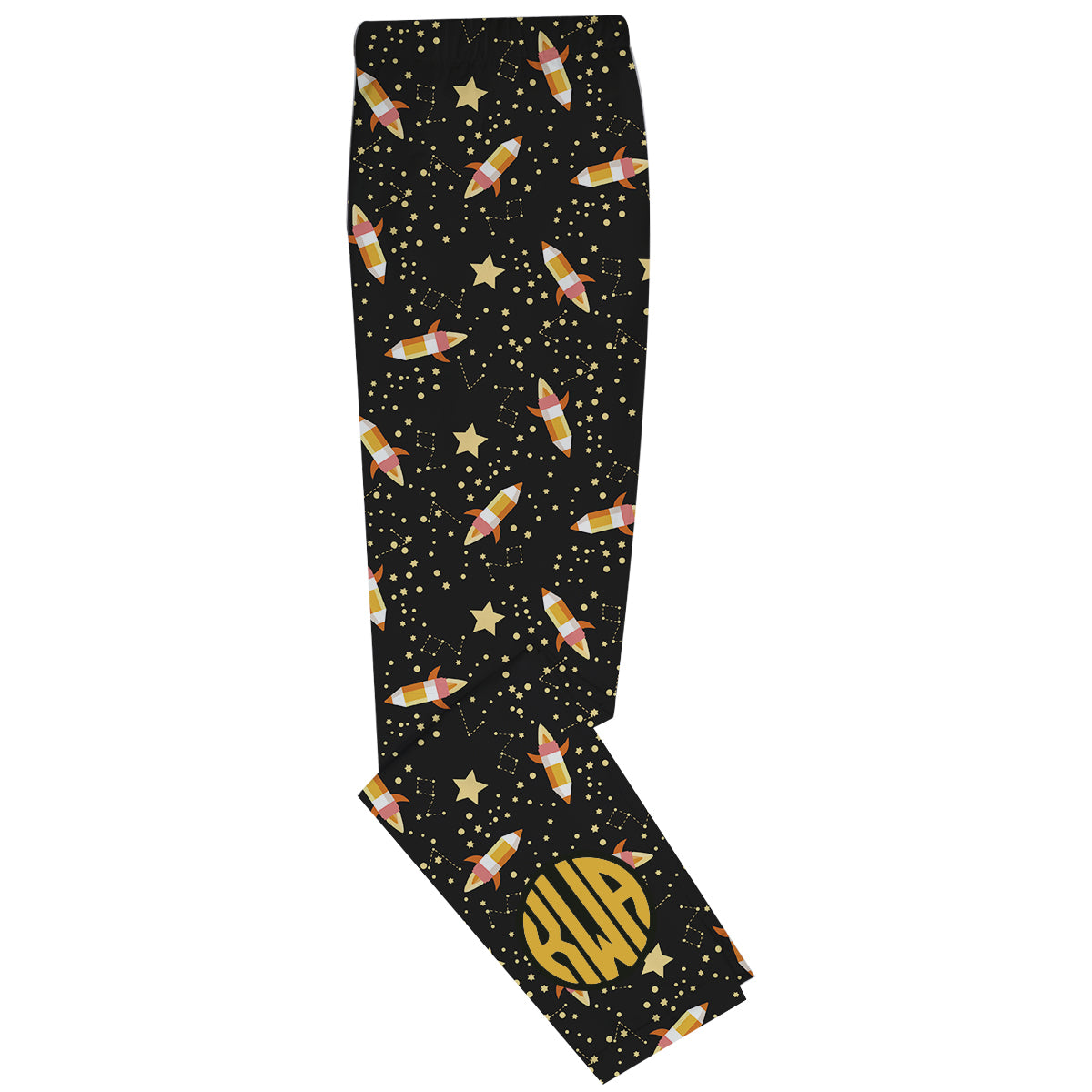 Pencil Rocket Print Monogram Black Leggings - Wimziy&Co.