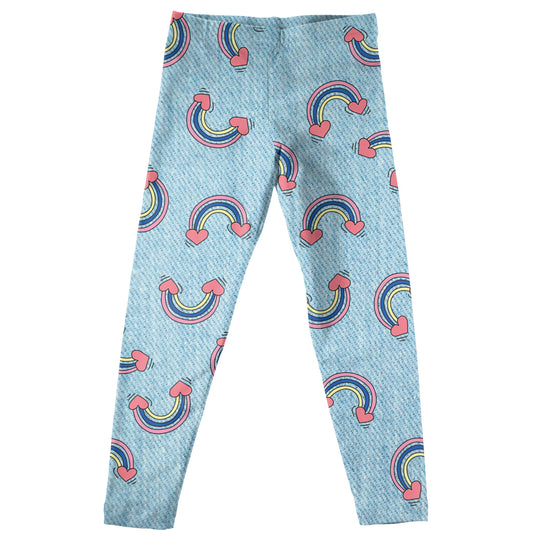 Rainbows and Hearts Print Light Blue Denim Leggings - Wimziy&Co.