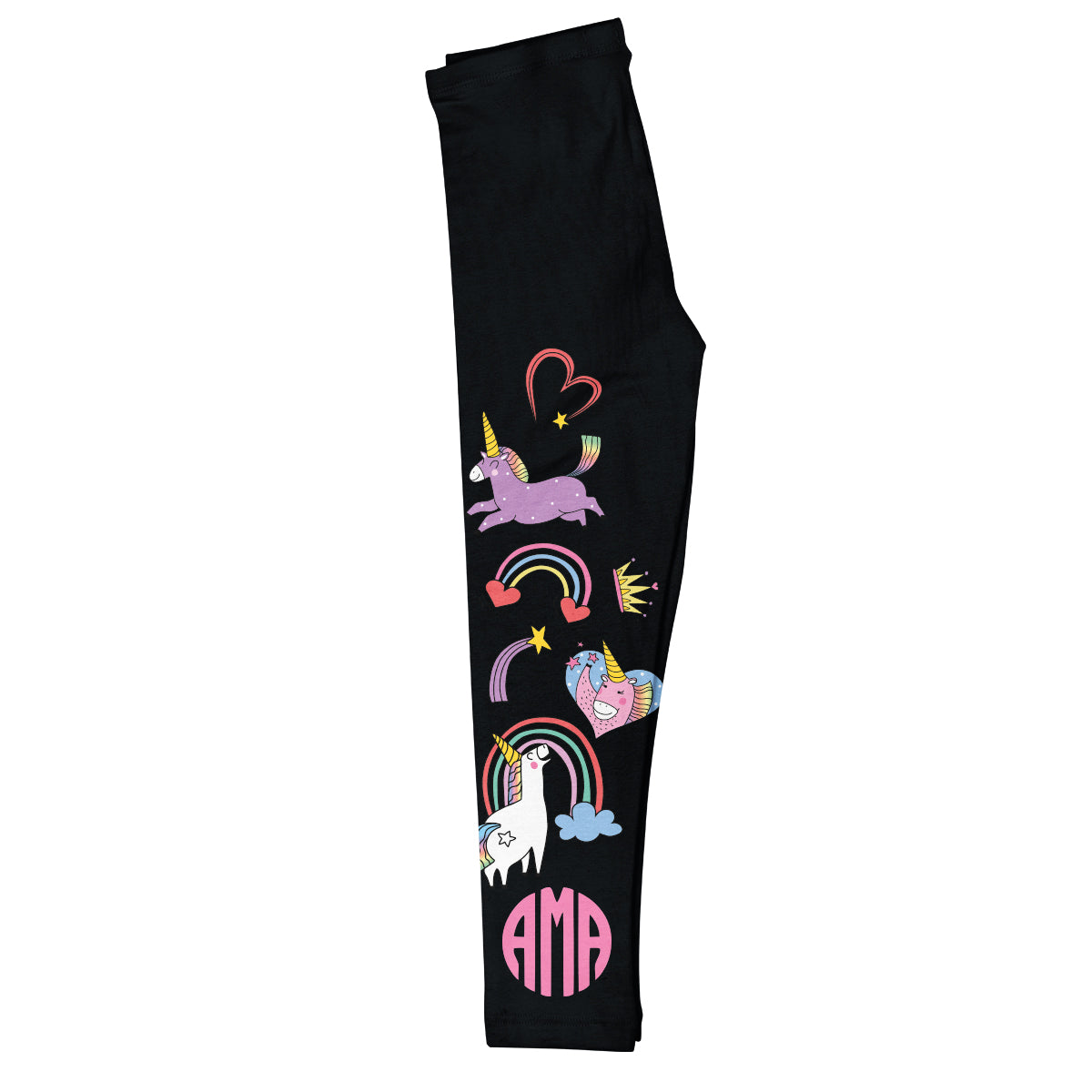 Rainbow and Unicorn Monogram Black Leggings - Wimziy&Co.