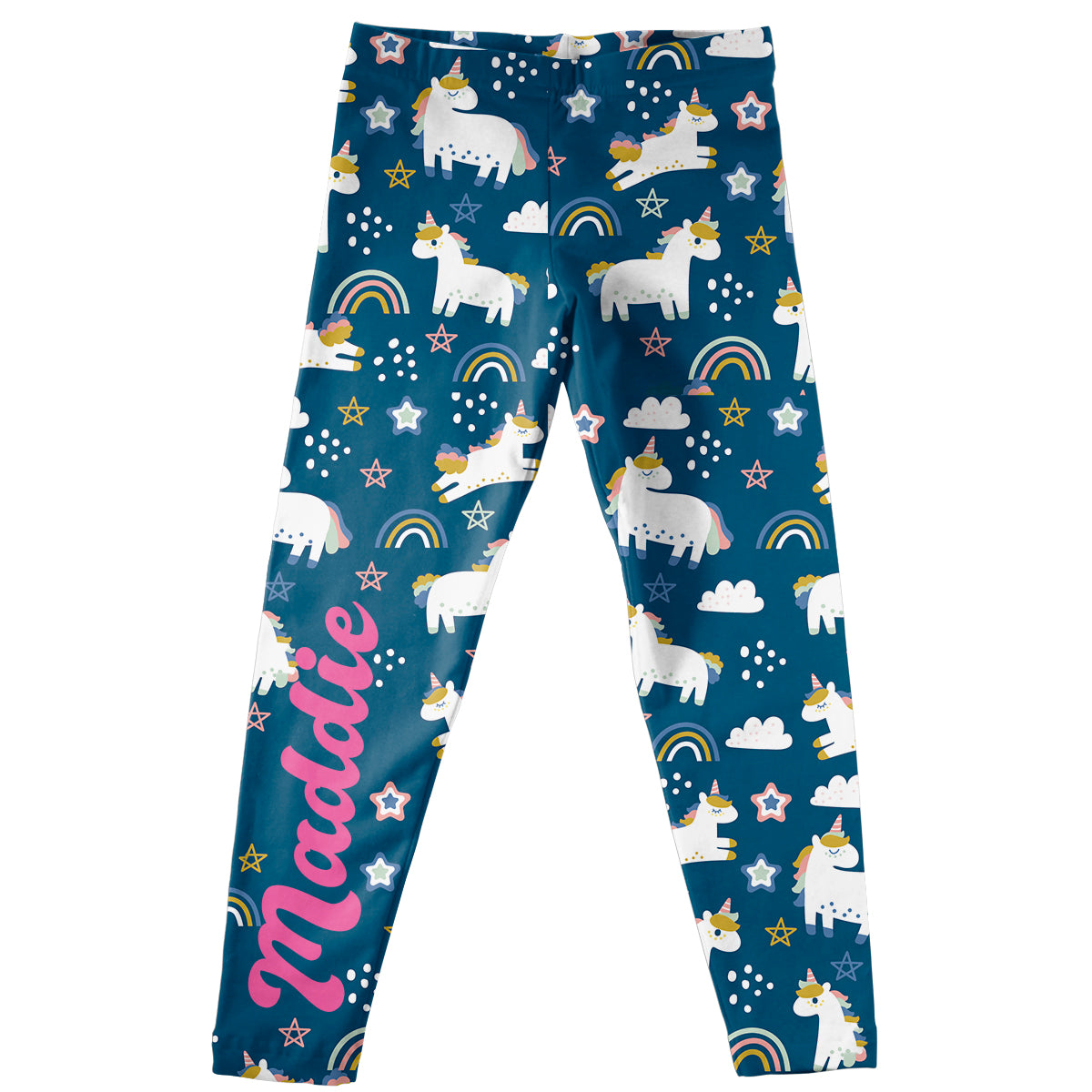 Rainbow And Unicorn Print Name Navy Leggings - Wimziy&Co.