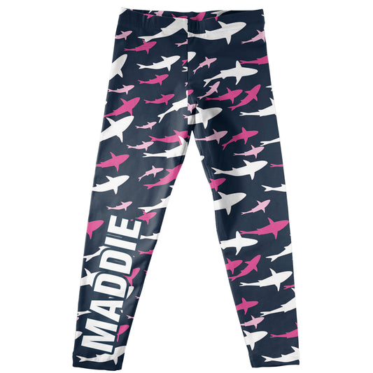 Sharks Print Name Navy Leggings - Wimziy&Co.