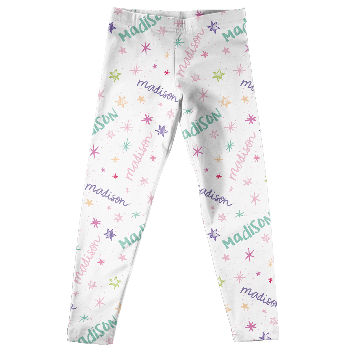 Stars And Name Print White Leggings - Wimziy&Co.