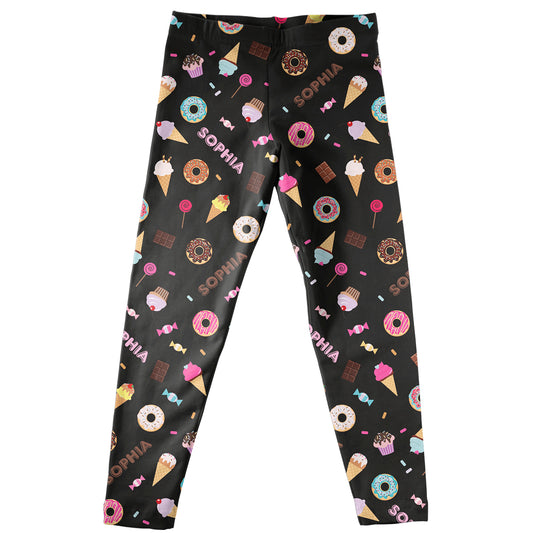 Sweets Name Print Black Leggings - Wimziy&Co.
