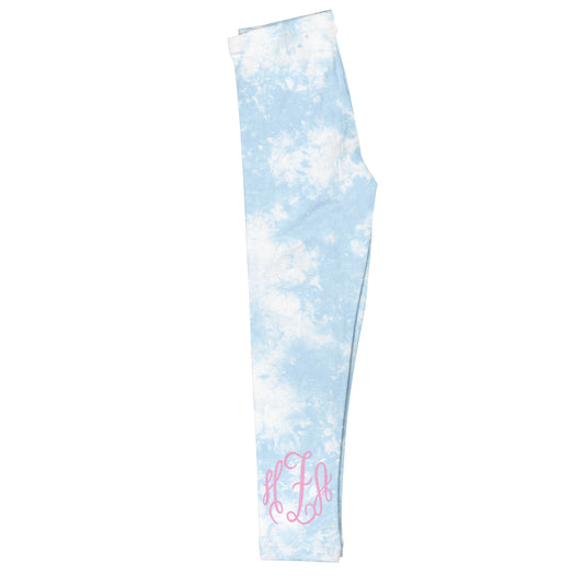 Tie Dye Monogram White And Light Blue Legings - Wimziy&Co.