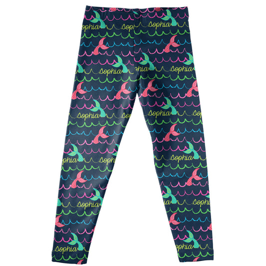 Mermaid Tails Name Print  Navy Leggings - Wimziy&Co.