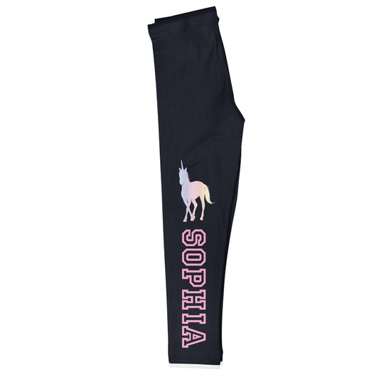 Black and pink unicorn girls leggings with name - Wimziy&Co.