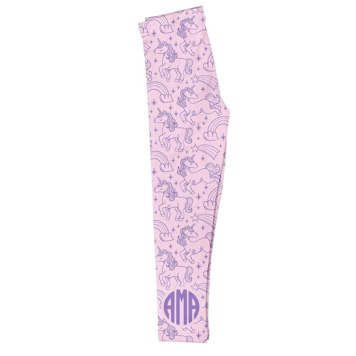 Unicorn and Rainbow Print Monogram Pink Leggings - Wimziy&Co.
