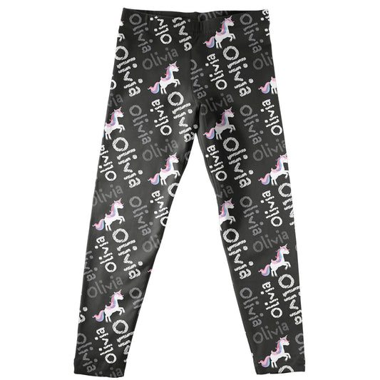 Black and white unicorn girls leggings with name - Wimziy&Co.