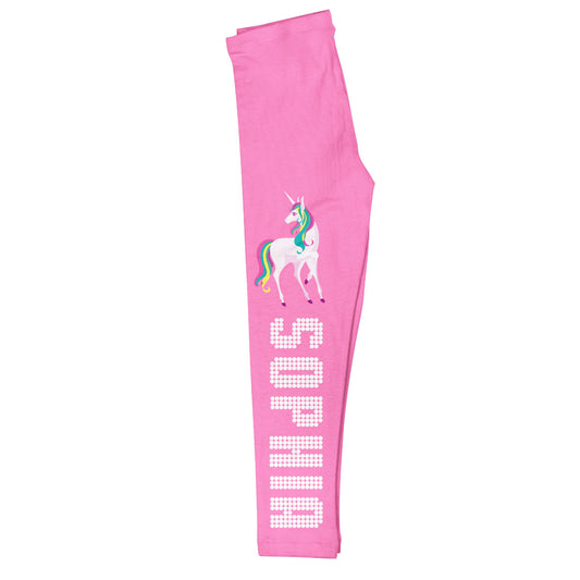 Pink and white unicorn girls leggings with name - Wimziy&Co.
