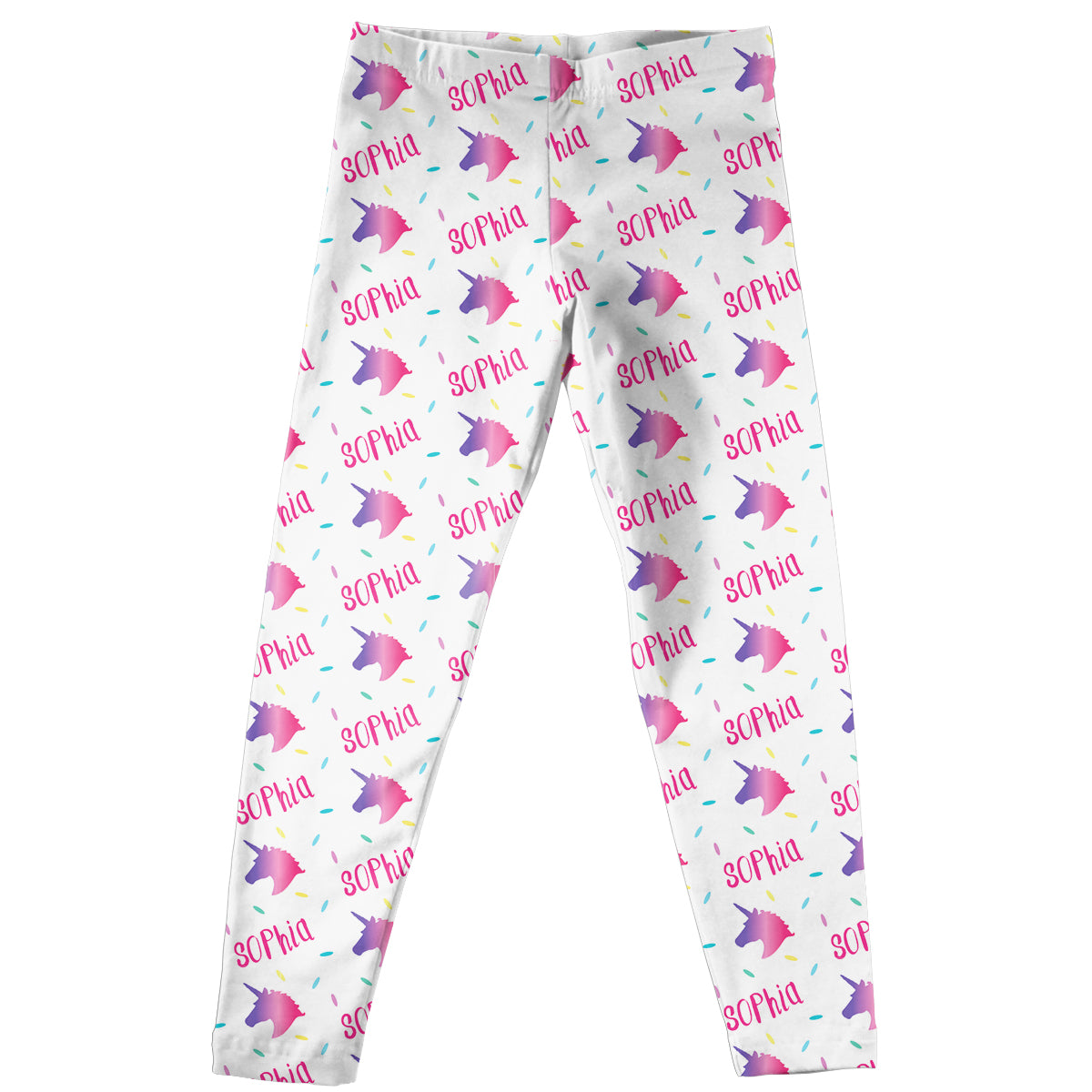 Unicorn And Name Print White Leggings - Wimziy&Co.