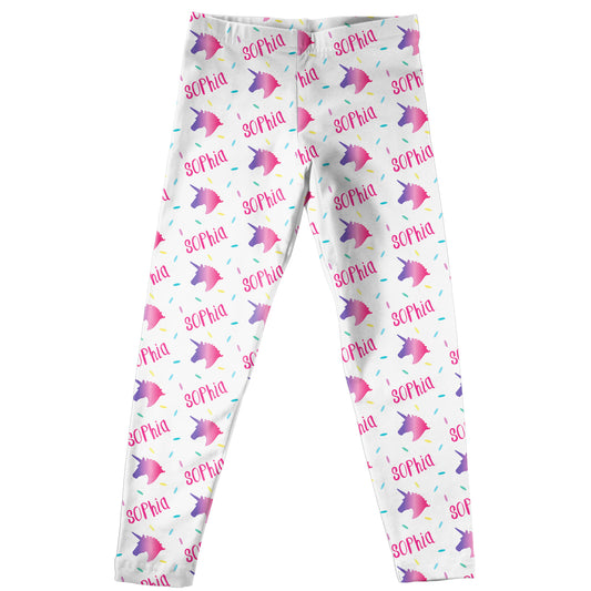 Unicorn And Name Print White Leggings - Wimziy&Co.